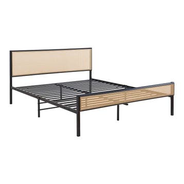 Metalen bed Linköping 165x206x90 cm zwart en rotan look [en., Verzenden, Nieuw