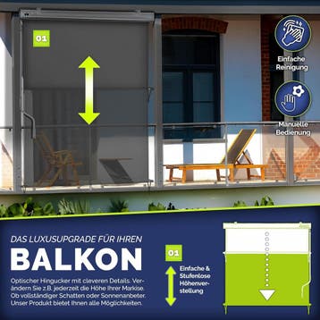Klemluifel - Balkon luifel - Verticale luifel - 160x250 cm -, Verzenden, Zo goed als nieuw
