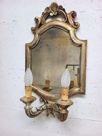 Wandkandelaar - Hout - Vintage spiegel