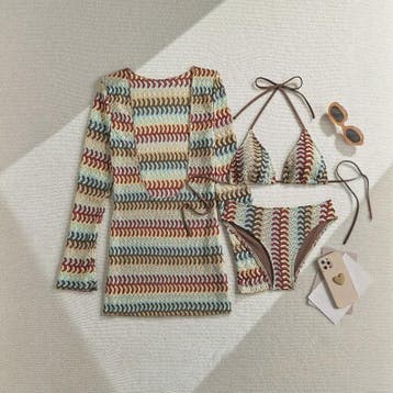 Drieparts Bikini Set met Lange Mouwen Cover-up - Stijlvol en, Verzenden, Nieuw