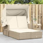 Ligbed 2-persoons met luifel en kussens poly rattan beige, Verzenden, Nieuw