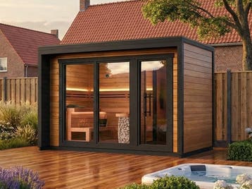 Moderne BUITEN SAUNA groot aanbod LAGE PRIJZEN -  SuperSauna, Sport en Fitness, Verzenden, Nieuw