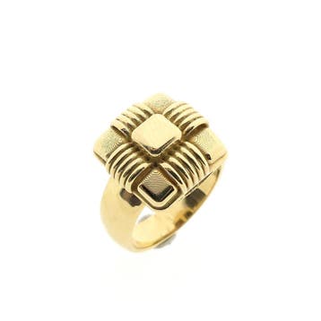 Vintage gouden ring met geometrisch patroon, Gebruikt, Ophalen of Verzenden, 17 tot 18, Dame