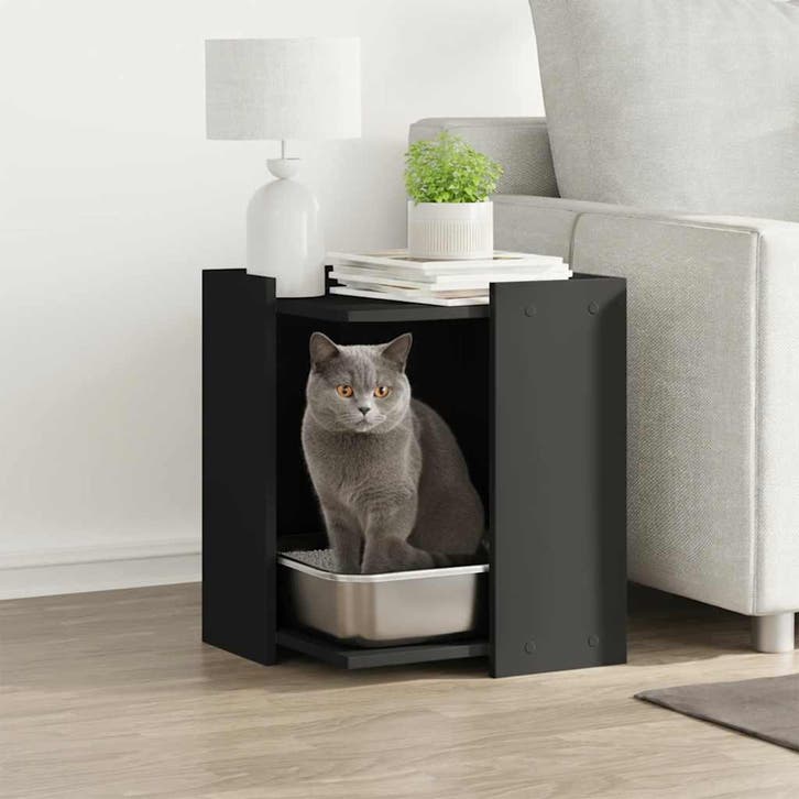vidaXL Kattenbakkast 42x42x51 cm bewerkt hout zwart, Dieren en Toebehoren, Katten-accessoires, Nieuw, Verzenden