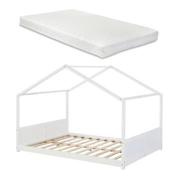 Kinderbed Simo huisbed met matras 140x200 cm wit [en.casa], Kinderen en Baby's, Kinderkamer | Bedden, Verzenden, Nieuw