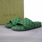 Gucci GG Canvas Slide Sandal “Green Monogram” - Slippers -, Nieuw