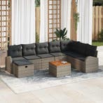 vidaXL Tuinbankenset met kussen met opslag 9 pcs Grijs poly, Tuin en Terras, Verzenden, Nieuw, Rotan, Meer dan 8 zitplaatsen