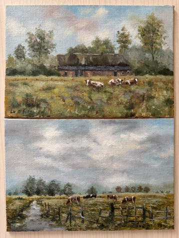 Nederlandse school (XX) - Mucche al pascolo