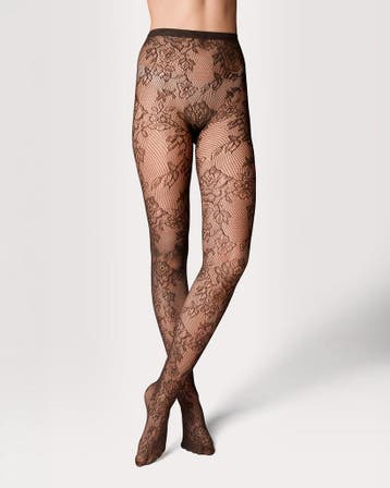 HEMA Panty fashion net bloemenkant bruin 2+2 gratis, Verzenden, Nieuw