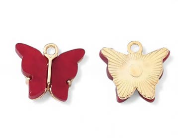 2 x DQ vlinder bedel light gold plated – donkerrood – 15, Ophalen of Verzenden, Nieuw, Kraal