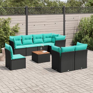 vidaXL 9-delige Loungeset met kussens poly rattan zwart, Verzenden, Nieuw, Loungeset