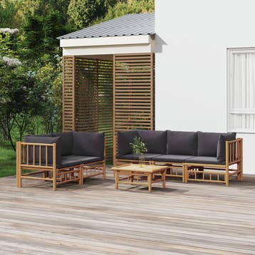 vidaXL 6-delige Loungeset met kussens bamboe donkergrijs, Verzenden, Nieuw, Hout, Loungeset