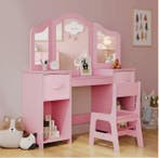 2-in-1 Kinder Schminktafel met Stoel,Spiegel en Opbergruimte, Verzenden, Nieuw