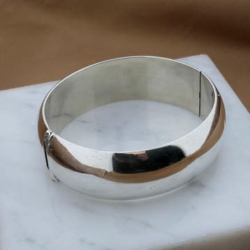 Brede zilveren slavenarmband; Maat S/M, Sieraden, Tassen en Uiterlijk, Armbanden, Ophalen of Verzenden, Gebruikt, Zilver, Zilver