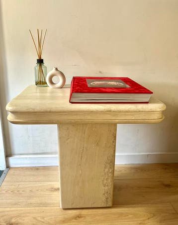 Luxe Travertin bijzettafel, Ophalen of Verzenden