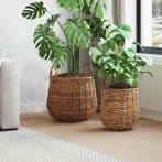 vidaXL Plantermand met opslag 2 pcs Bruin Lacak Riet, Verzenden, Nieuw
