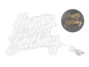LED Neon bord - Happy Birthday Wit (40x29,5cm), Ophalen of Verzenden, Nieuw