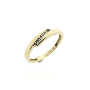 Vintage gouden rijring met zirconia, 18 tot 19, Gebruikt, Overige kleuren, Ophalen of Verzenden