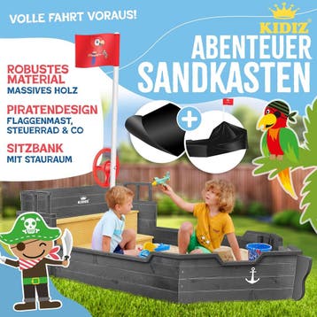 Zandbak AHOI - piratenschip boot zeilschip van hout incl. af, Verzenden, Zo goed als nieuw