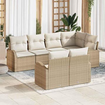 vidaXL Tuin Sofa Set Beige poly rattan, Verzenden, Nieuw, Rotan, 7 zitplaatsen