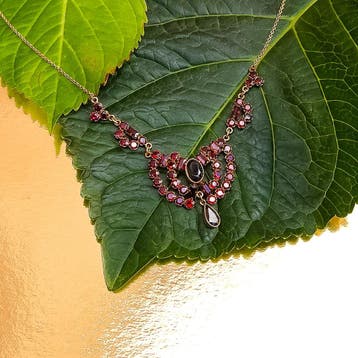 Vintage gouden collier met granaat (Ketting), Gebruikt, Ophalen of Verzenden, Met edelsteen, Goud