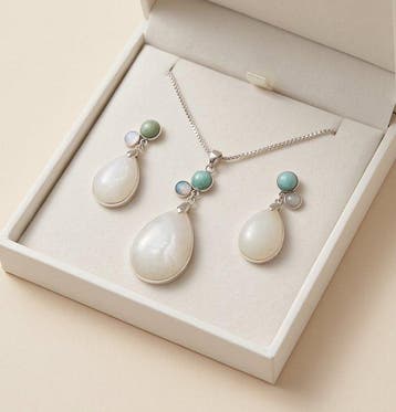 Zilver, Chinees jade, amazoniet - Parure