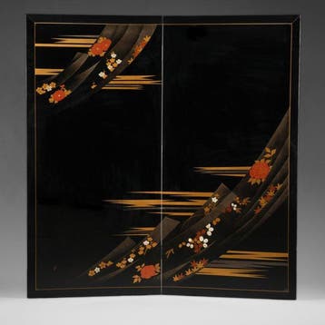 tweepaneel vouwscherm met bloemen - gelakt hout, Parelmoer -