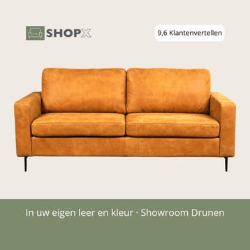 Leren bank Match - 3 zits - Kenia Cognac (cognac) - Poten, Huis en Inrichting, Nieuw, Ophalen of Verzenden, Rechte bank, Modern