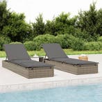 vidaXL Ligbedden 2 st met tafel poly rattan grijs, Verzenden, Nieuw