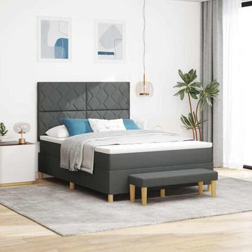 vidaXL Boxspring bed met hoofdeinde Donkergrijs 190 x 140 cm, Verzenden, Nieuw, Tweepersoons, Grijs