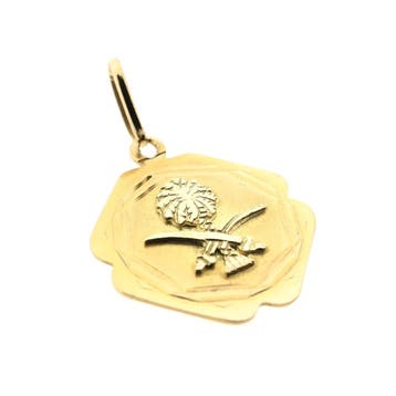 Gouden hanger van het wapen van Saoedi-Arabië, Ophalen of Verzenden, Gebruikt, Goud, Overige merken
