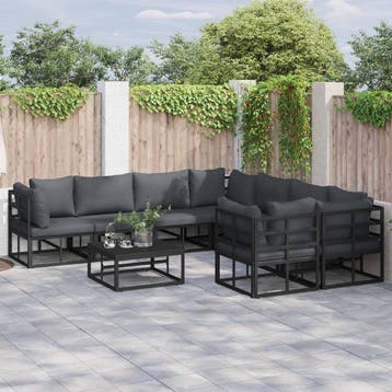 vidaXL Tuinbankenset 9 st Zwart Staal, Tuin en Terras, Tuinsets en Loungesets, Verzenden, Nieuw, Aluminium, Meer dan 8 zitplaatsen