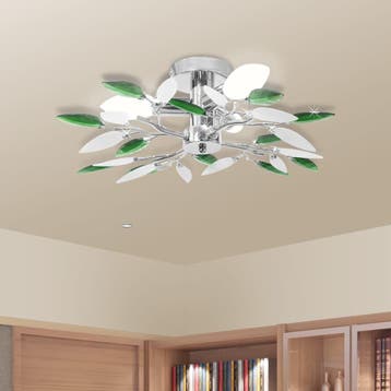 vidaXL Plafondlamp witte en groene acryl kristal bladeren, Huis en Inrichting, Lampen | Plafondlampen, Verzenden, Nieuw