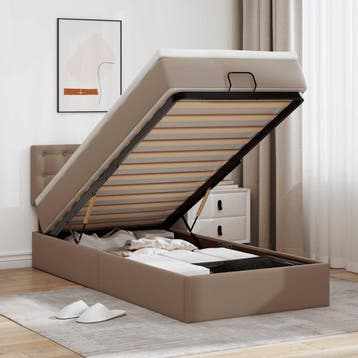 vidaXL Ottomaanse bed met matras 90x200cm kunstleer, Overige materialen, 90 cm, Eenpersoons, Bruin