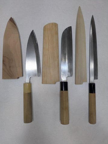 Keukenmes - Staal, Hout - Japan - Drie messen van een