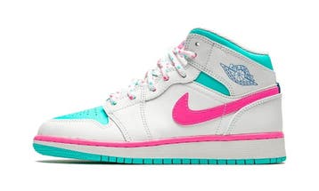 Jordan 1 Mid White Pink Green Soar (GS), Nieuw