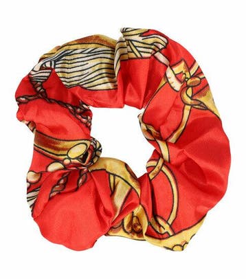 Haarelastiek Scrunchie – Kettingprint – Satijnlook – Rood, Nieuw