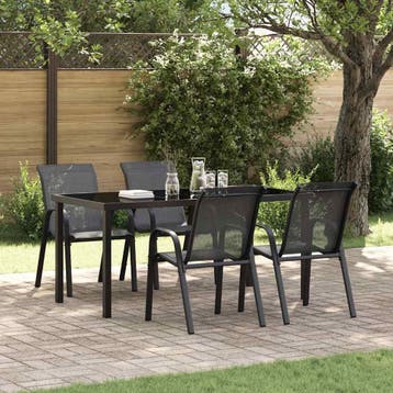 Tuinmeubels zwart set | Gepoedercoat staal | Laatste Stuk!, Ophalen of Verzenden, Zo goed als nieuw, Metaal, Stapelbaar