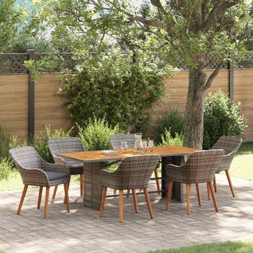 vidaXL Tuin eettafelset 7 st Grijs poly rattan, Verzenden, Nieuw, Rotan, 7 zitplaatsen