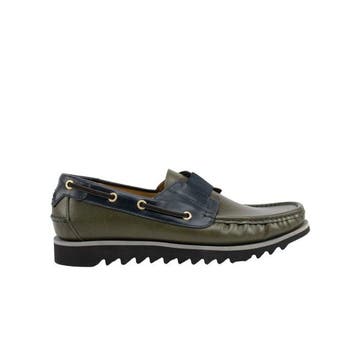 TESTONI - 8 UK - 42 IT - Boat Loafer Shoes Calf Green Army, Nieuw