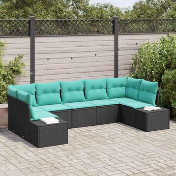 vidaXL Tuin Sofa Set 7 st Zwart poly rattan, Verzenden, Nieuw, Rotan, 7 zitplaatsen