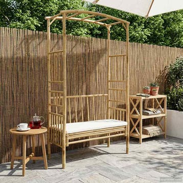 vidaXL Tuinboog met Bank Crèmewit 115 x 50 x 205 cm Bamboe, Verzenden, Nieuw
