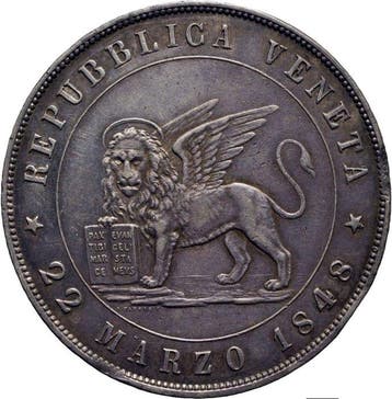 Italië, Republiek Venetië 5 Lire 1848