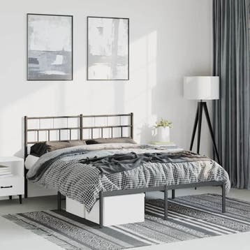 vidaXL Bedframe met hoofdbord metaal zwart 150x200 cm, Huis en Inrichting, Slaapkamer | Bedden, Verzenden, Zwart, Overige maten