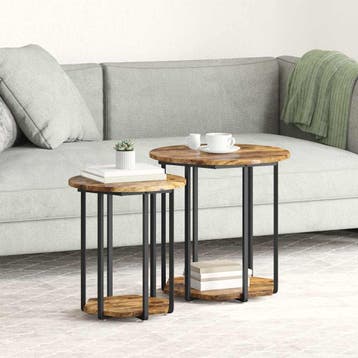 vidaXL Bijzettafelset 2 st Bruin 50 x 50 x 50,5 cm, Huis en Inrichting, Tafels | Bijzettafels, Verzenden, Nieuw