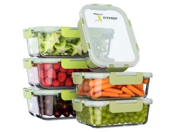 Veiling - Fitprep Meal Prep Bakjes Glas, 3x1040 ml, 3x370 ml, Nieuw