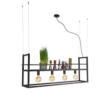 Industriële hanglamp zwart met rek large 4-lichts - Cage, Huis en Inrichting, Lampen | Hanglampen, Verzenden, Nieuw, Industrieel