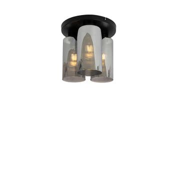 Art Deco plafondlamp zwart met smoke glas 3-lichts - Laura, Verzenden, Nieuw, Glas