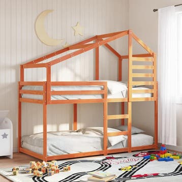vidaXL Stapelbed met bedhuis massief grenenhout wasbruin, 90 cm, Eenpersoons, Bruin, Verzenden
