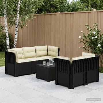 vidaXL 5-Zits Tuin Sofa met Kussens Rattan Look PP Antraciet, Verzenden, Nieuw